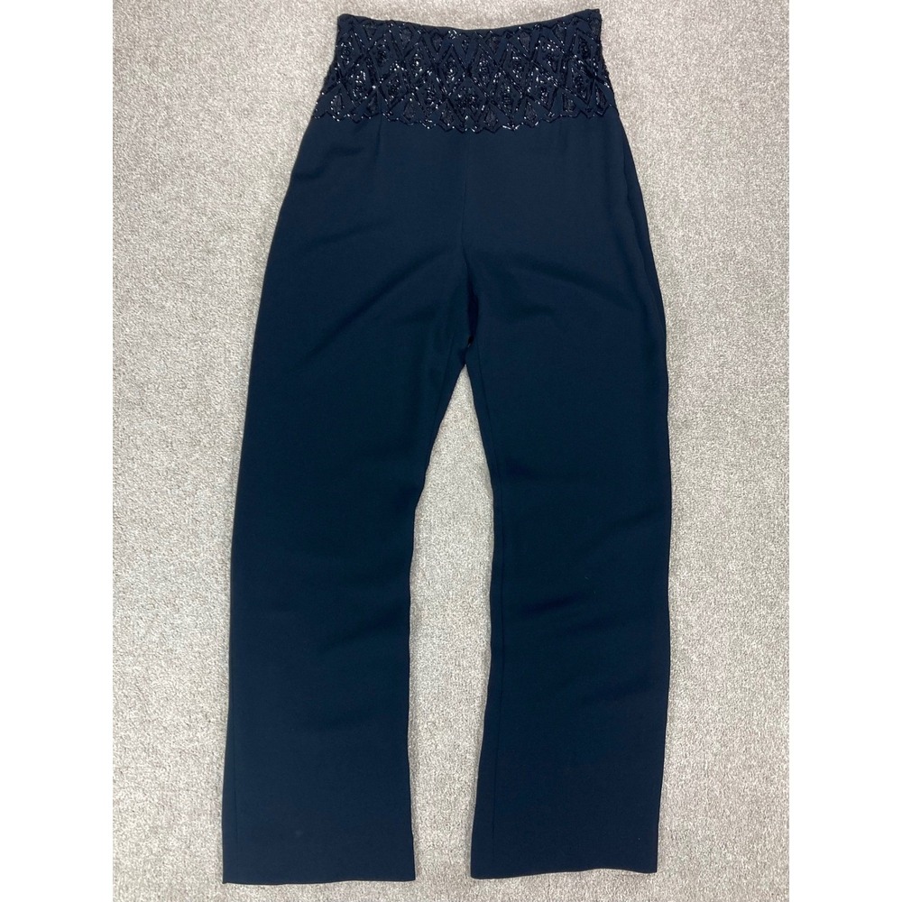 Badgley Mischka Embelished Wide Leg Pants Womens 10 Black High Waisted Evening